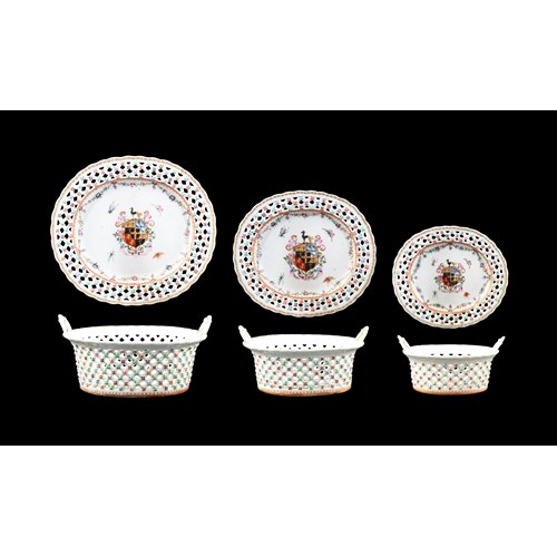Set of three Chinese armorial baskets and stands, Arms of Piggot